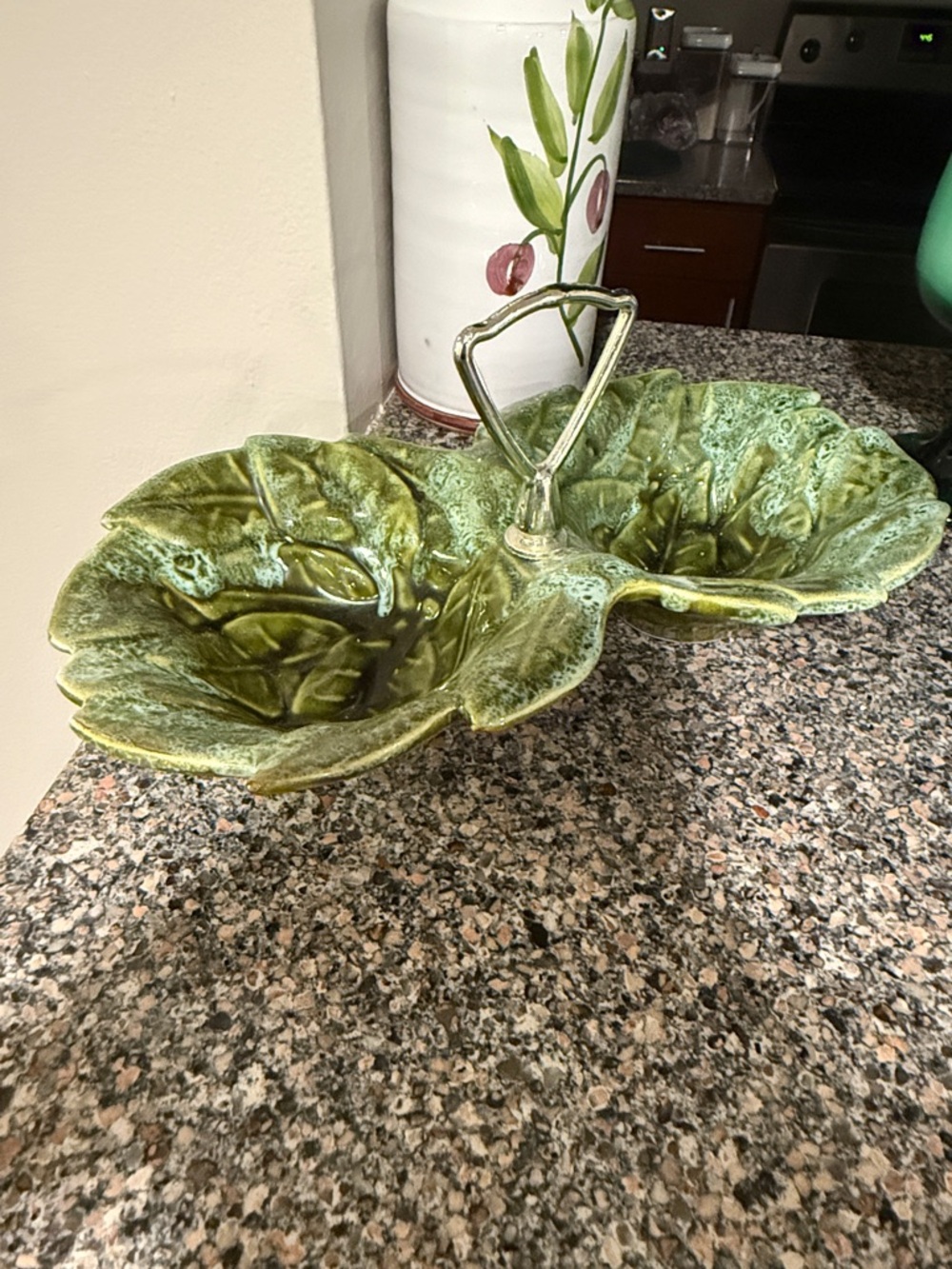 vintage Wade of California green leaf pottery serving dish
